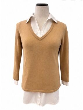 Tyler Boe Cashmere Twofer Sweater In Tan Sz L